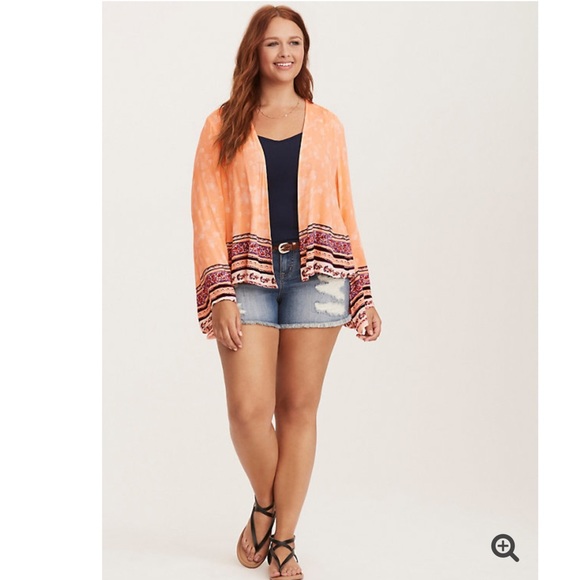 Torrid Sz Lg BORDER PRINT GAUZE KIMONO - Picture 2 of 8